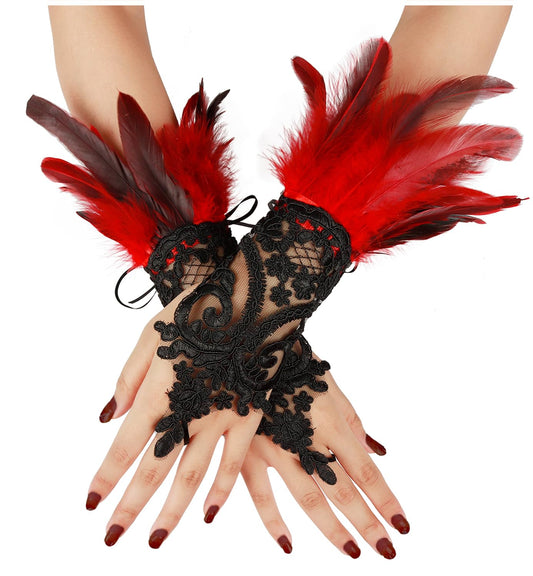 Lace and Feather Cuff Gloves (view 2)